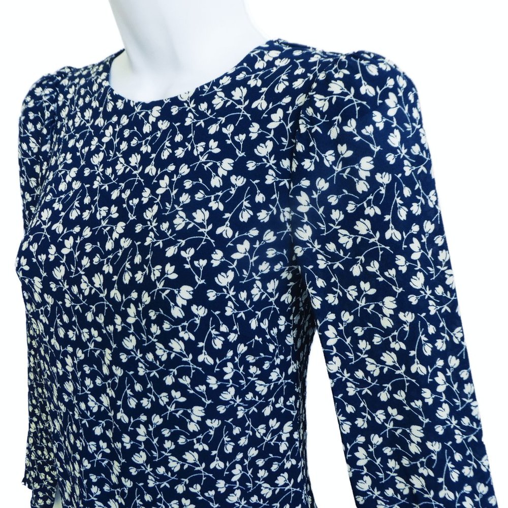 Reformation USA Floral Puff Long Sleeve Top Cutout Keyhole Button Zipper Back XS